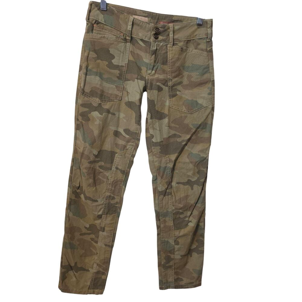 Pilcro Pants Womens 25 Green Camo Twill Straight Leg Chino Stretch Army Casual